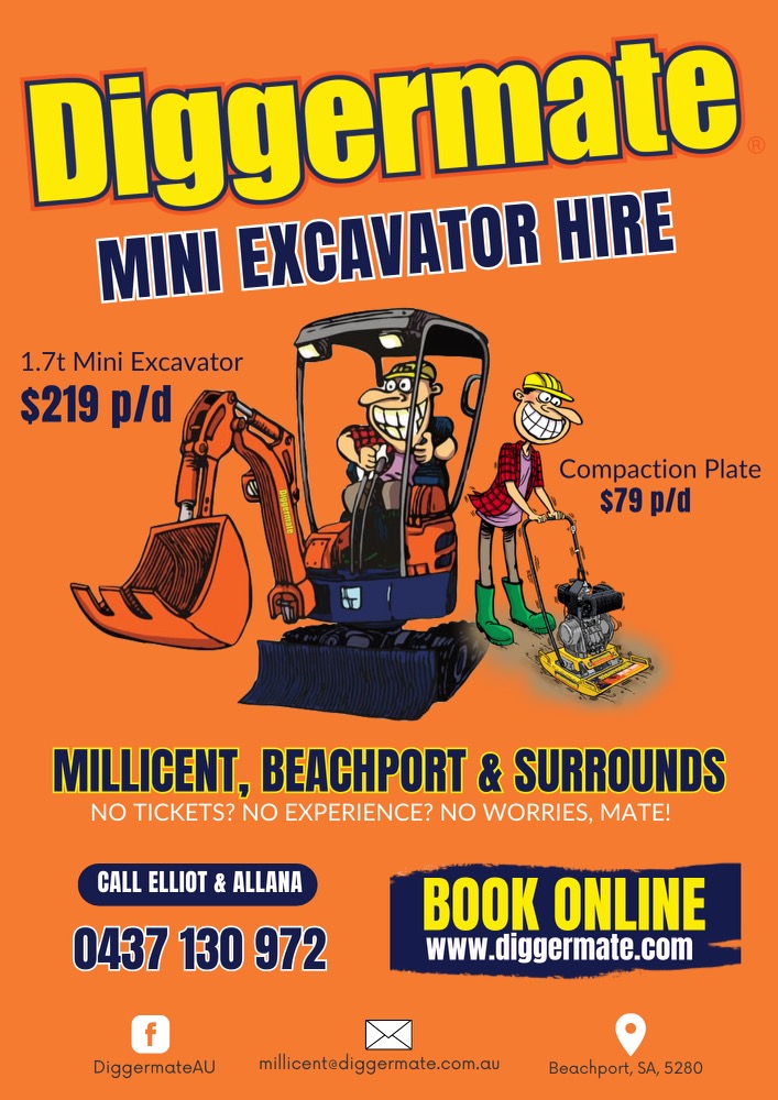 Diggermate Mini Excavator Hire Millicent | 61 Mount Gambier Rd, Millicent SA 5280, Australia | Phone: 0437 130 972