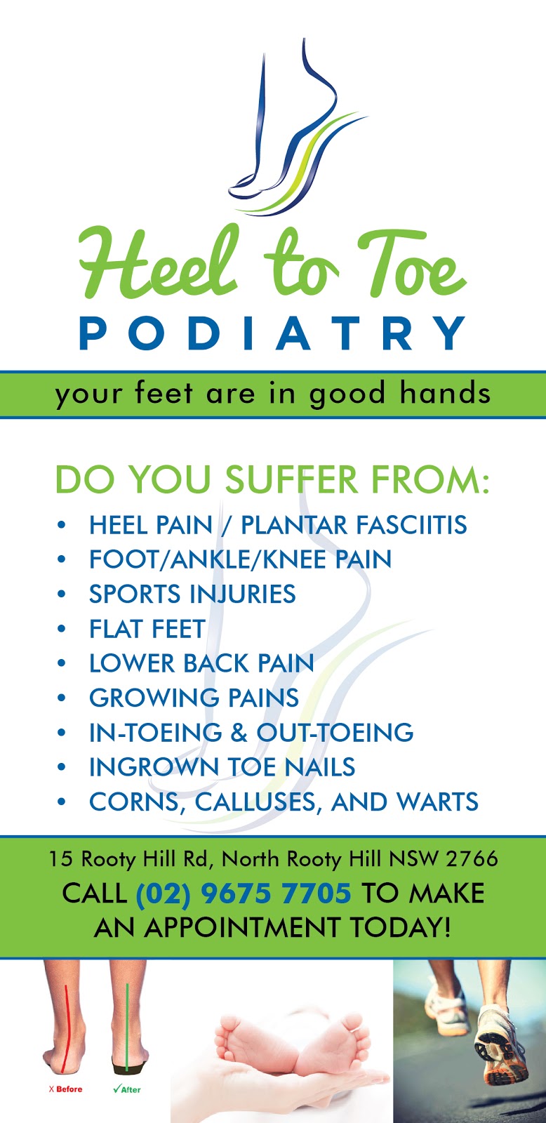 Heel to Toe Podiatry | 15 Rooty Hill Rd N, Rooty Hill NSW 2766, Australia | Phone: (02) 9675 7705