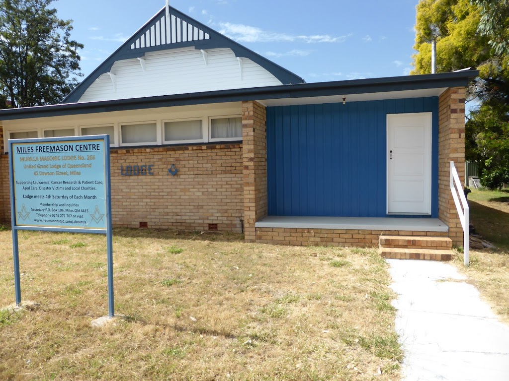 Murilla Masonic lodge No.265 |  | 42 Dawson St, Miles QLD 4415, Australia | 0746271707 OR +61 7 4627 1707