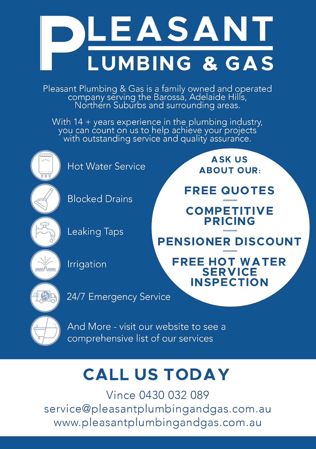 Pleasant Plumbing and Gas | 188 Tapscotts Rd, Mount Pleasant SA 5235, Australia | Phone: 0430 032 089