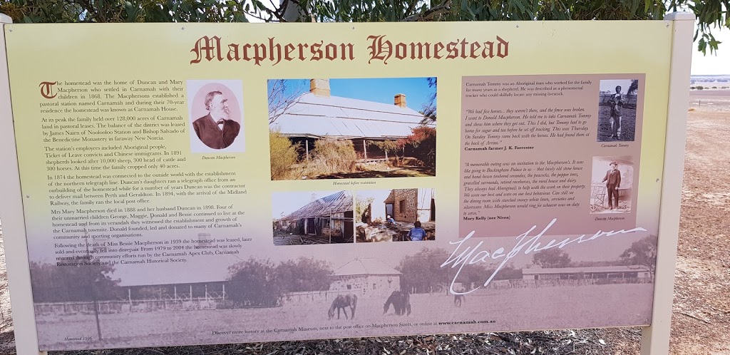 Macpherson Homestead | museum | Bunjil-Carnamah Rd, Carnamah WA 6517, Australia | 0899511690 OR +61 8 9951 1690