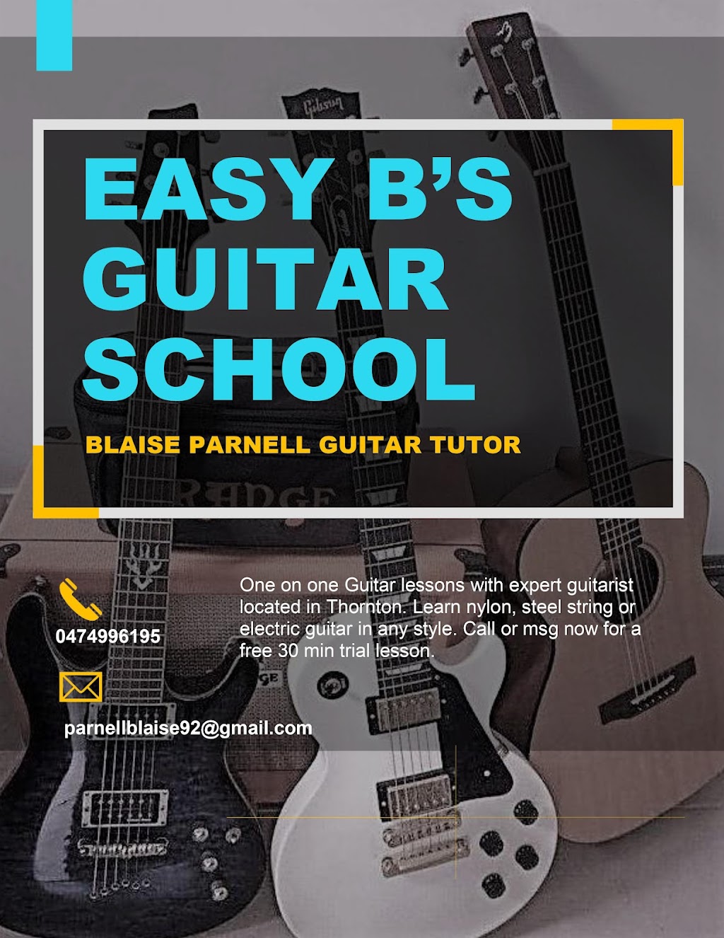 Easy Bs Guitar School | electronics store | 6 Trebilco Cl, Thornton NSW 2322, Australia | 0474996195 OR +61 474 996 195