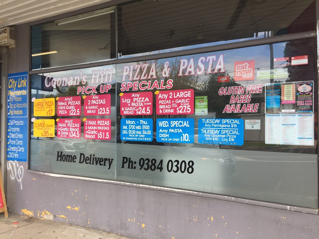 Coonans Hill Pizza & Pasta | meal takeaway | 71 Coonans Rd, Pascoe Vale South VIC 3044, Australia | 0393840308 OR +61 3 9384 0308