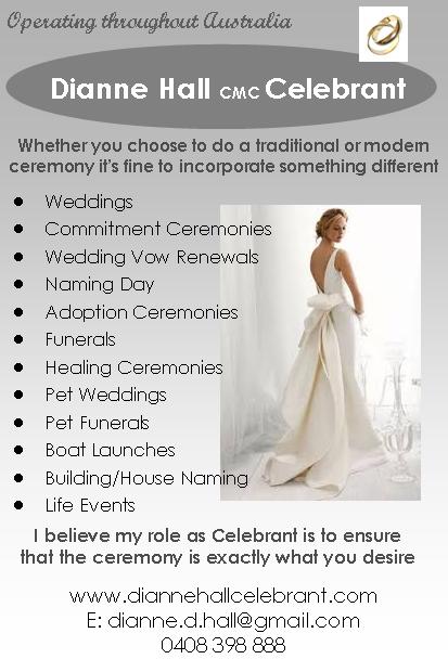 Dianne Hall Celebrant | 105 Bentons Rd, Mornington VIC 3931, Australia | Phone: 0408 398 888