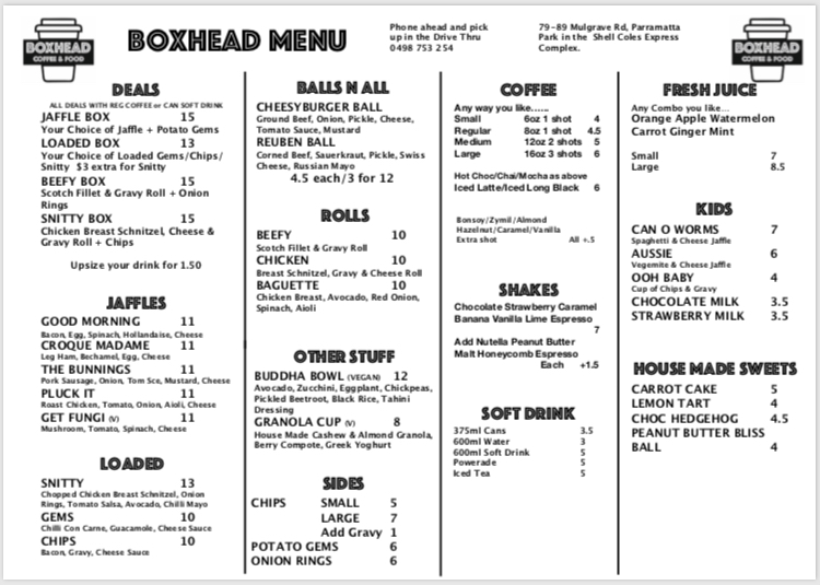 BoxHead | cafe | 87-89 Mulgrave Rd, Parramatta Park QLD 4870, Australia | 0498753254 OR +61 498 753 254