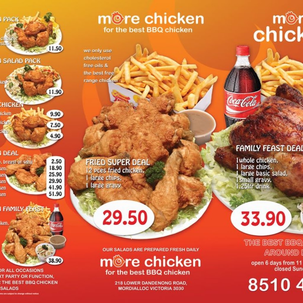 More Chicken | meal takeaway | 218 Lower Dandenong Rd, Mordialloc VIC 3030, Australia | 0385104868 OR +61 3 8510 4868