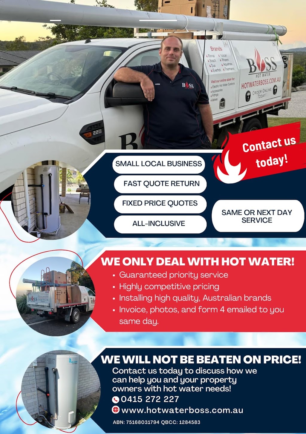 Hot Water Boss | 39-41 Bauer Dr, Mundoolun QLD 4285, Australia | Phone: 0415 272 227