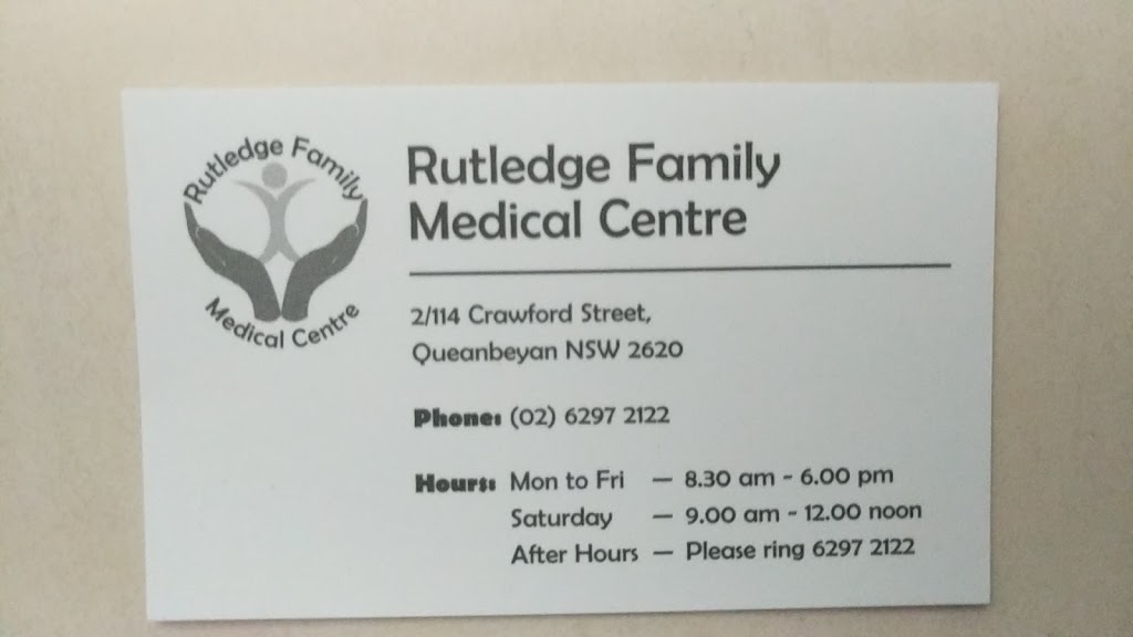 Rutledge Family Medical Centre | 114 Crawford St, Queanbeyan NSW 2620, Australia | Phone: (02) 6297 2122