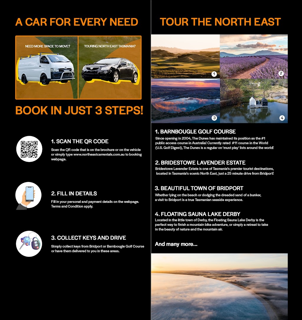North East Car Rentals | car rental | 5 Neville Dr, Bridport TAS 7262, Australia | 0458892903 OR +61 458 892 903