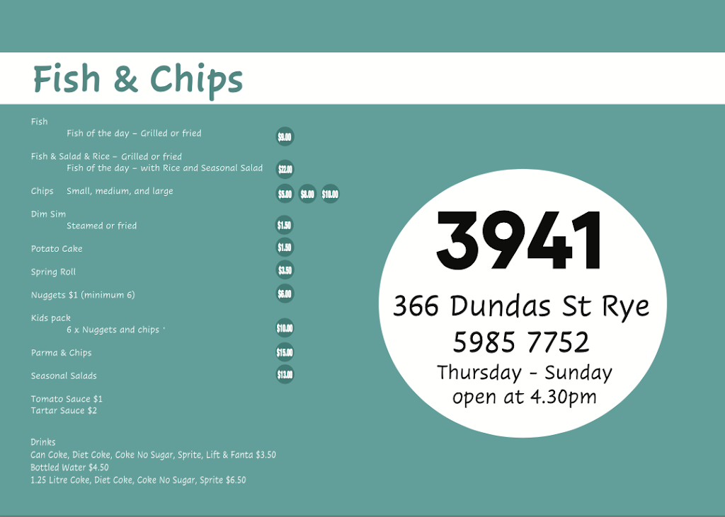 3941 Takeaway | meal takeaway | 366 Dundas St, Rye VIC 3941, Australia | 0359857752 OR +61 3 5985 7752