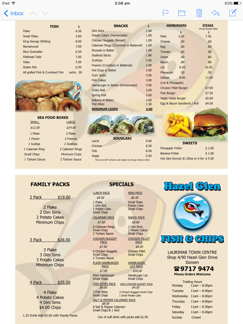 Hazel Glen Fish & Chips | restaurant | 4/90 Hazel Glen Dr, Doreen VIC 3754, Australia | 0397179474 OR +61 3 9717 9474
