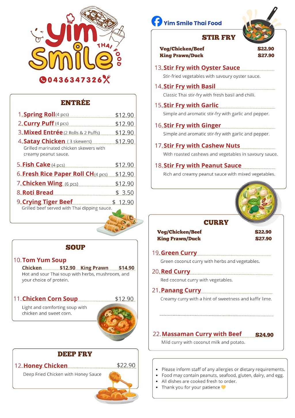 Yim Smile Thai Food | 29 Diamond Dr, Thurgoona NSW 2640, Australia | Phone: 0436 347 326