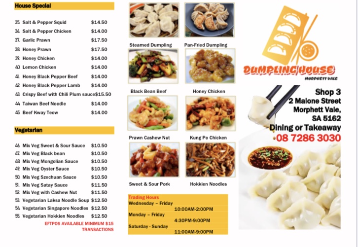 Dumpling House Morphett Vale | 3/2 Malone St, Morphett Vale SA 5162, Australia | Phone: (08) 7286 3030