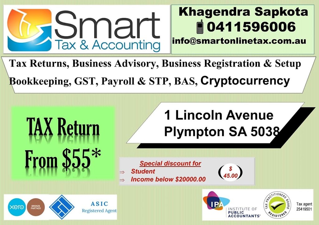 Smart Tax & Accounting | 1 Lincoln Ave, Plympton SA 5038, Australia | Phone: (02) 9799 9936