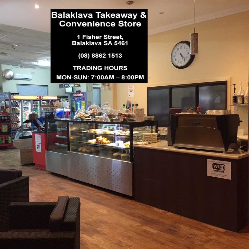 Balaklava Takeaway & Convenience | meal takeaway | 1 Fisher St, Balaklava SA 5461, Australia | 0888621513 OR +61 8 8862 1513