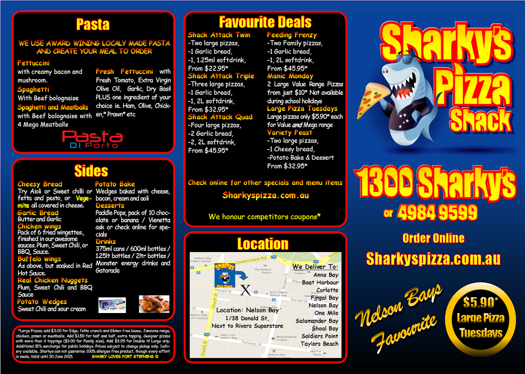 Sharkys Pizza Shack | 1/38 Donald St, Nelson Bay NSW 2315, Australia | Phone: (02) 4984 9599
