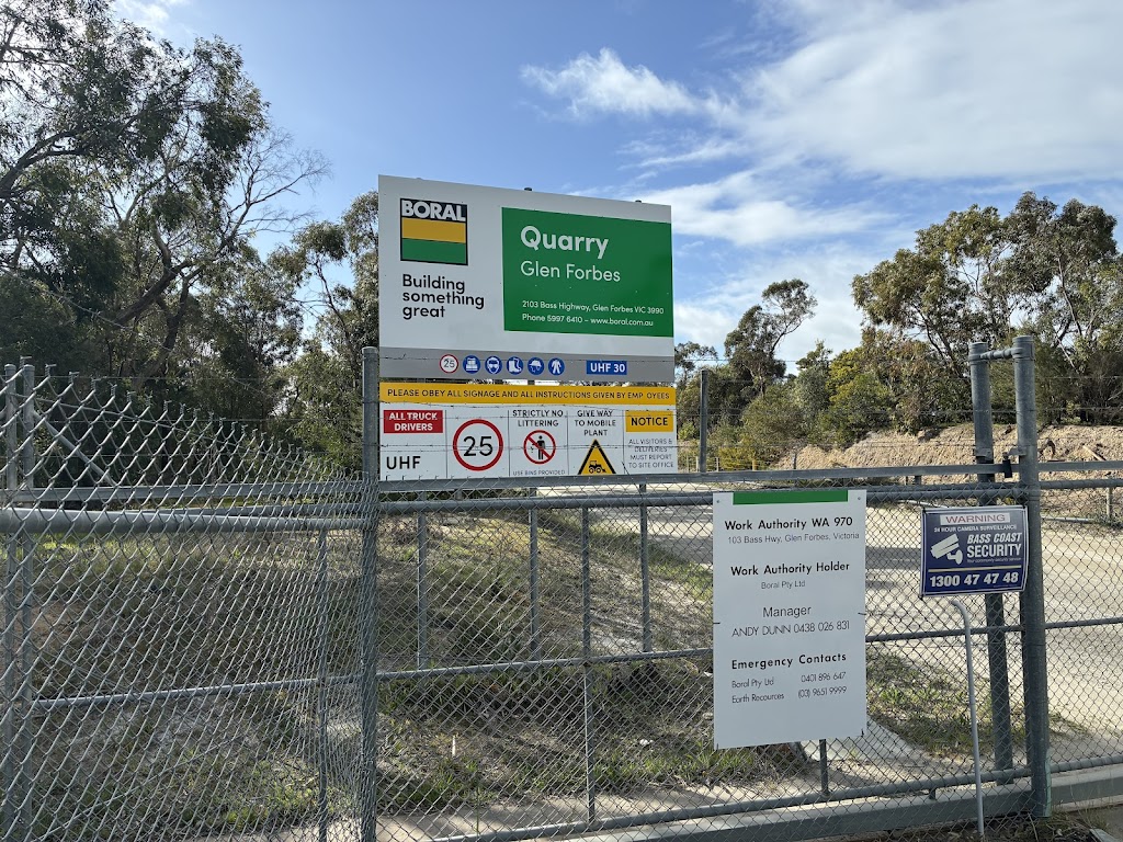 Boral Quarries Glen Forbes | 2103 Bass Hwy, Glen Forbes VIC 3990, Australia | Phone: (03) 9981 9669