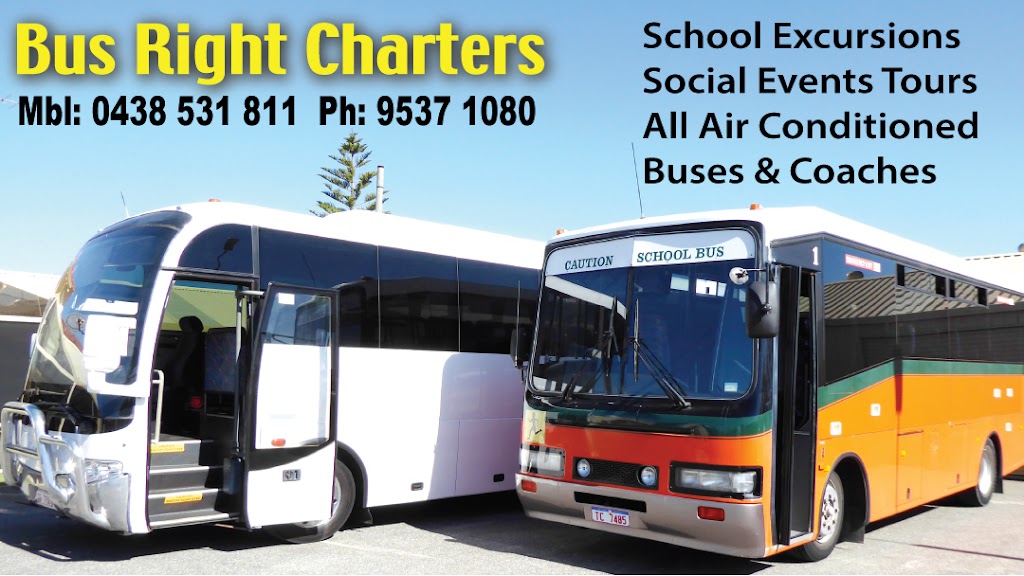 BUS RIGHT CHARTERS GOLDEN BAY |  | Woodlands Rd, Golden Bay WA 6174, Australia | 0438531811 OR +61 438 531 811