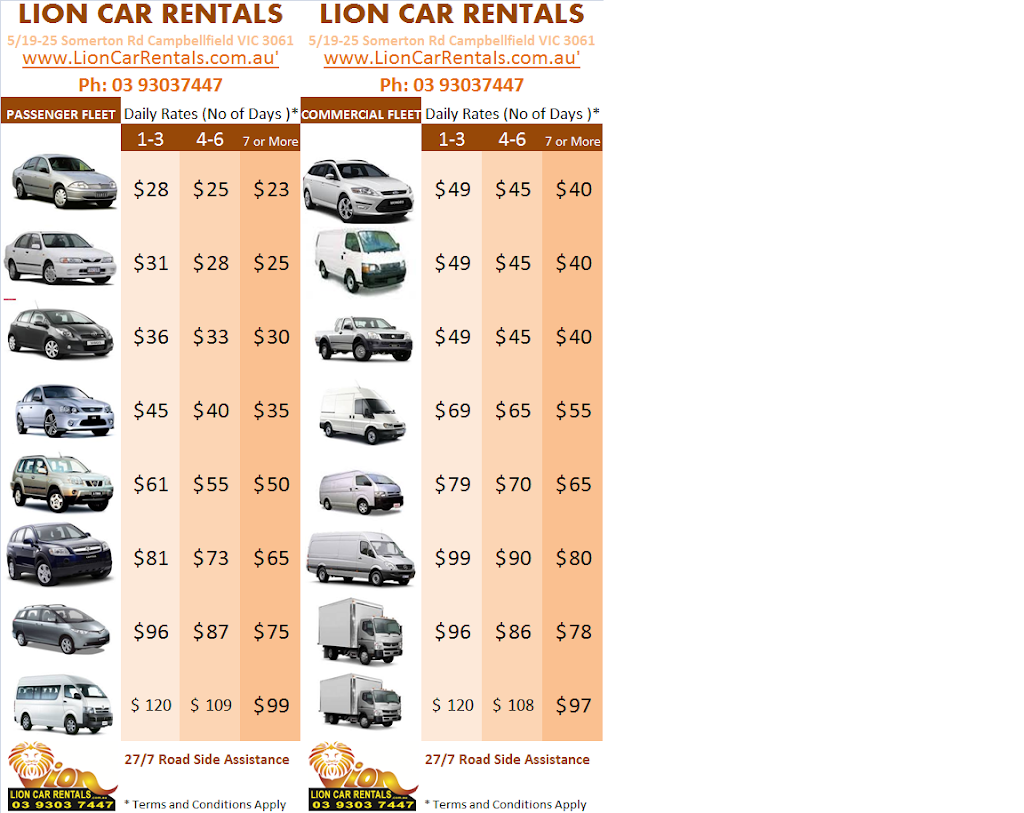 Lion Car and Truck Rentals - Car Rental Service - Somerton & Cra | 2/85 Hume Hwy, Somerton VIC 3062, Australia | Phone: (03) 9303 7447