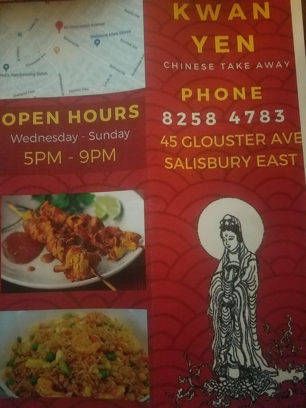Kwan Yen Chinese Take Away | restaurant | Unit 1/43 Gloucester Ave, Salisbury East SA 5109, Australia | 0882584783 OR +61 8 8258 4783