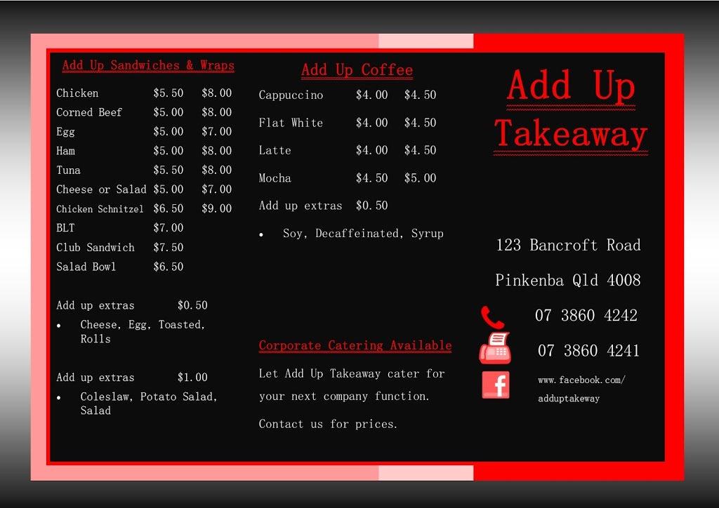 Add Up Takeaway | 5/123 Bancroft Rd, Pinkenba QLD 4008, Australia | Phone: (07) 3860 4242