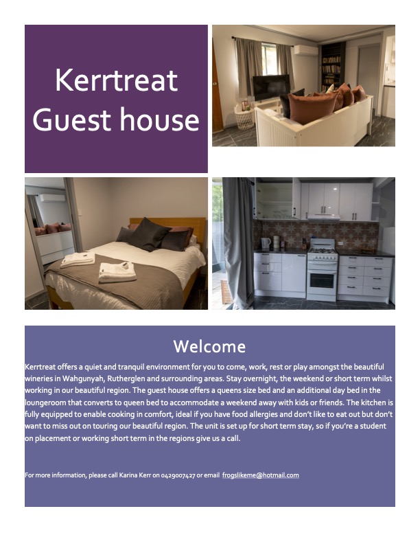 Kerrtreat Guest House | 46 Elizabeth St, Wahgunyah VIC 3687, Australia | Phone: 0429 007 427