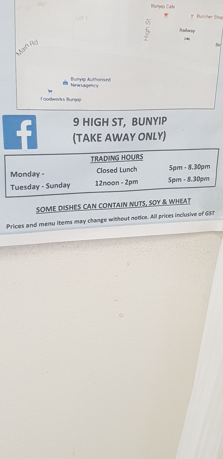 Bunyip Chinese Takeaway (9 High St) Opening Hours