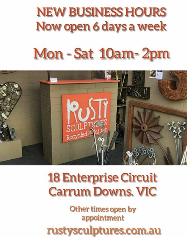 Rusty Sculptures | Showroom open by Appointment, 18 Enterprise Cct, Carrum Downs VIC 3201, Australia | Phone: 0419 432 454