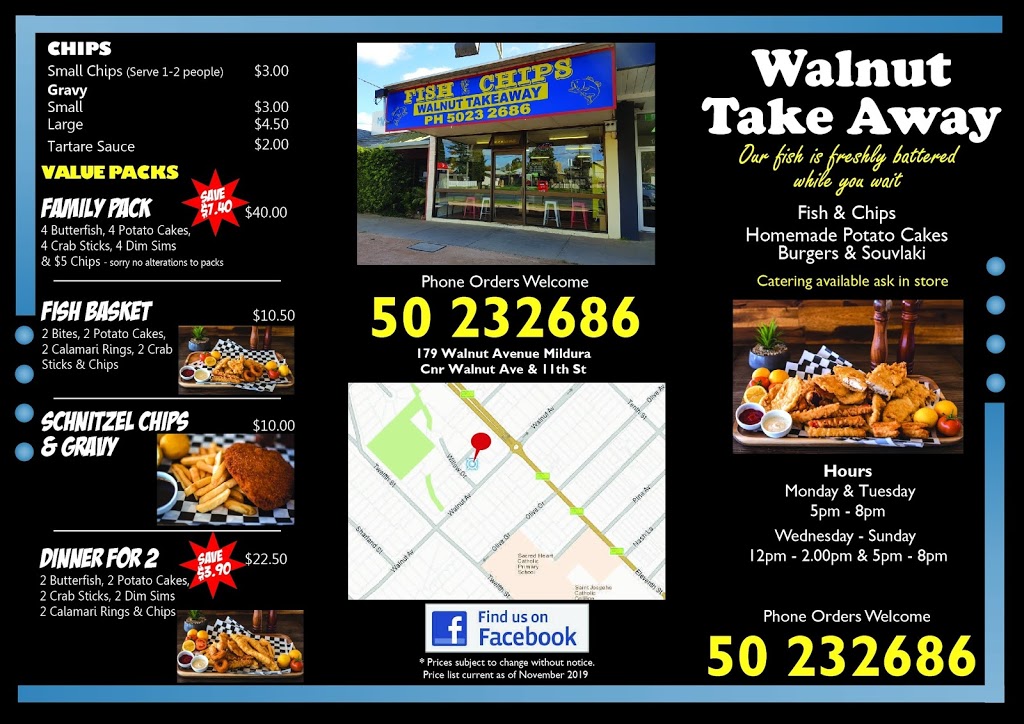 Walnut Takeaway | restaurant | 179 Walnut Ave, Mildura VIC 3500, Australia | 0350232686 OR +61 3 5023 2686