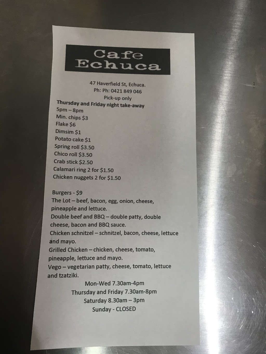Cafe Echuca | meal takeaway | 47 Haverfield St, Echuca VIC 3564, Australia | 0344007081 OR +61 3 4400 7081