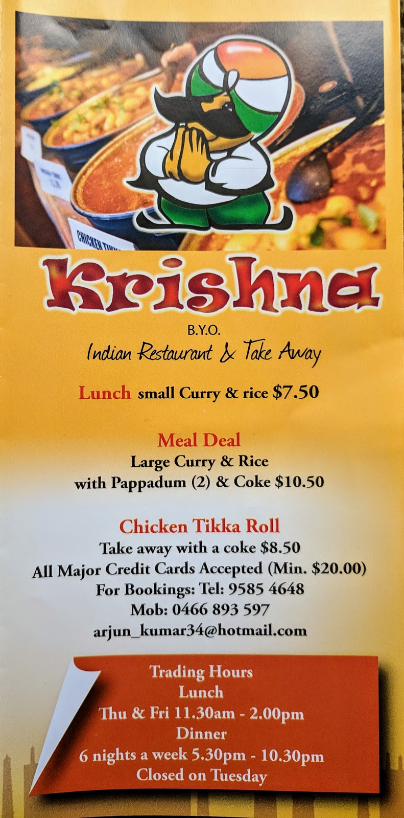 Krishna Indian Restaurant & Take Away | 362 Bay Rd, Cheltenham VIC 3192, Australia | Phone: (03) 9585 4648