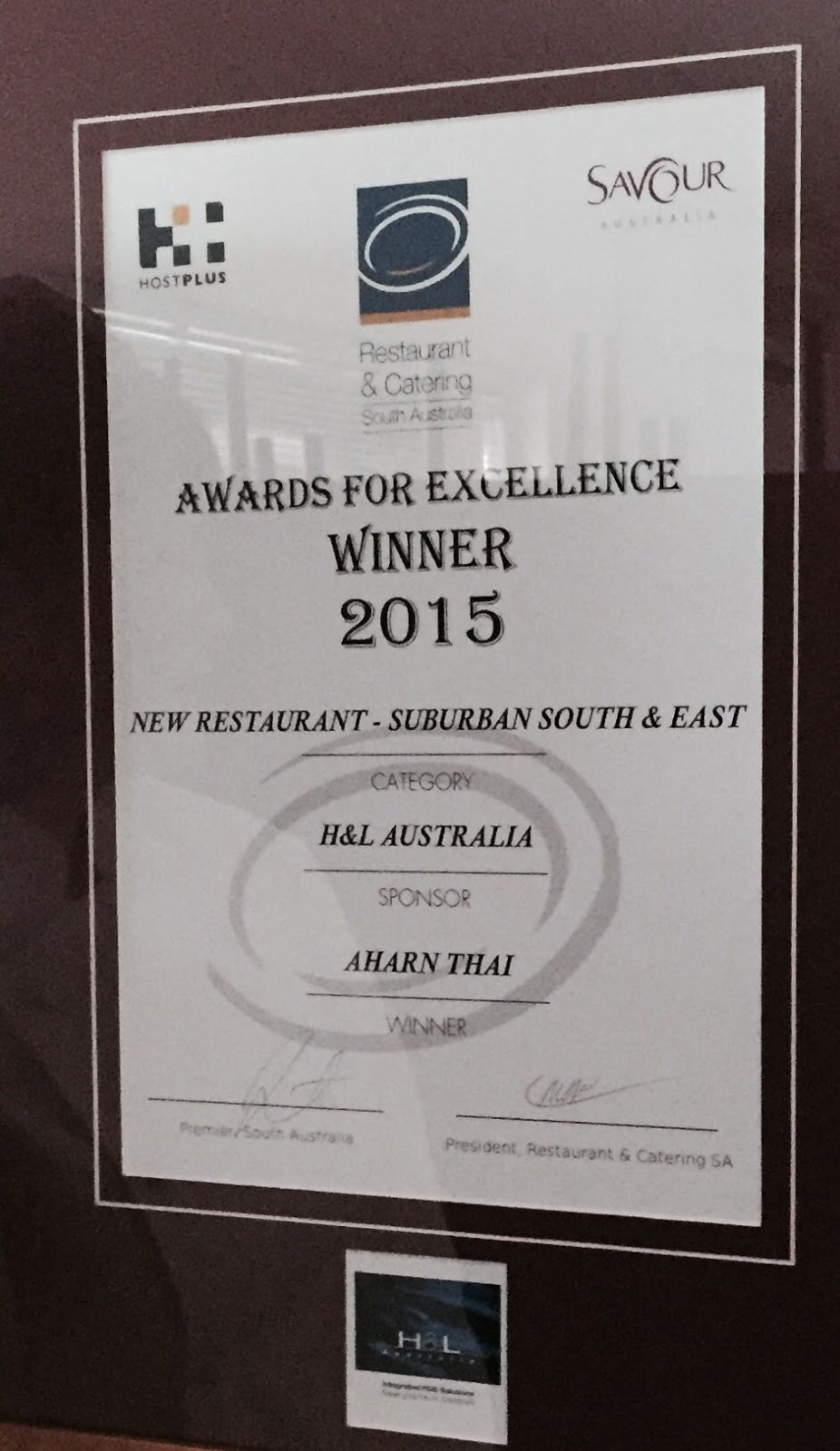 Aharn Thai Award For Excellence Best New Restaurant 2015 | restaurant | 19-21 Duthy St, Malvern SA 5061, Australia | 0882720465 OR +61 8 8272 0465