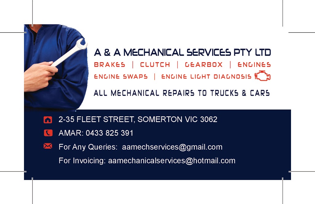 A&A Mechanical services | car repair | 2/35 Fleet St, Somerton VIC 3062, Australia | 0433825391 OR +61 433 825 391