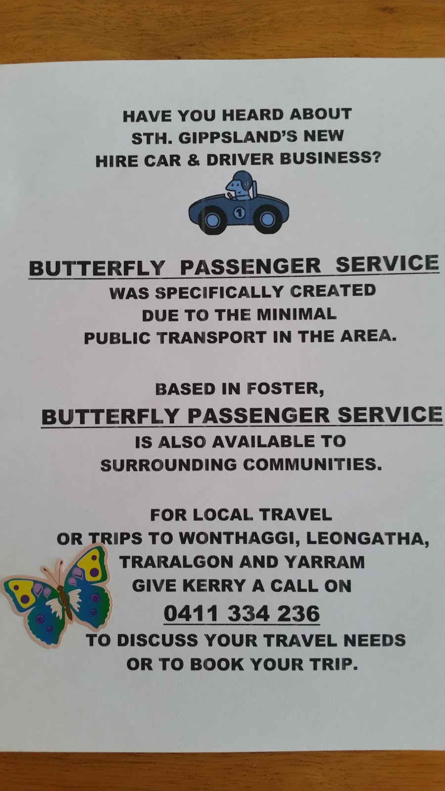 Butterfly Passenger Service | Foster VIC 3960, Australia | Phone: 0411 334 236