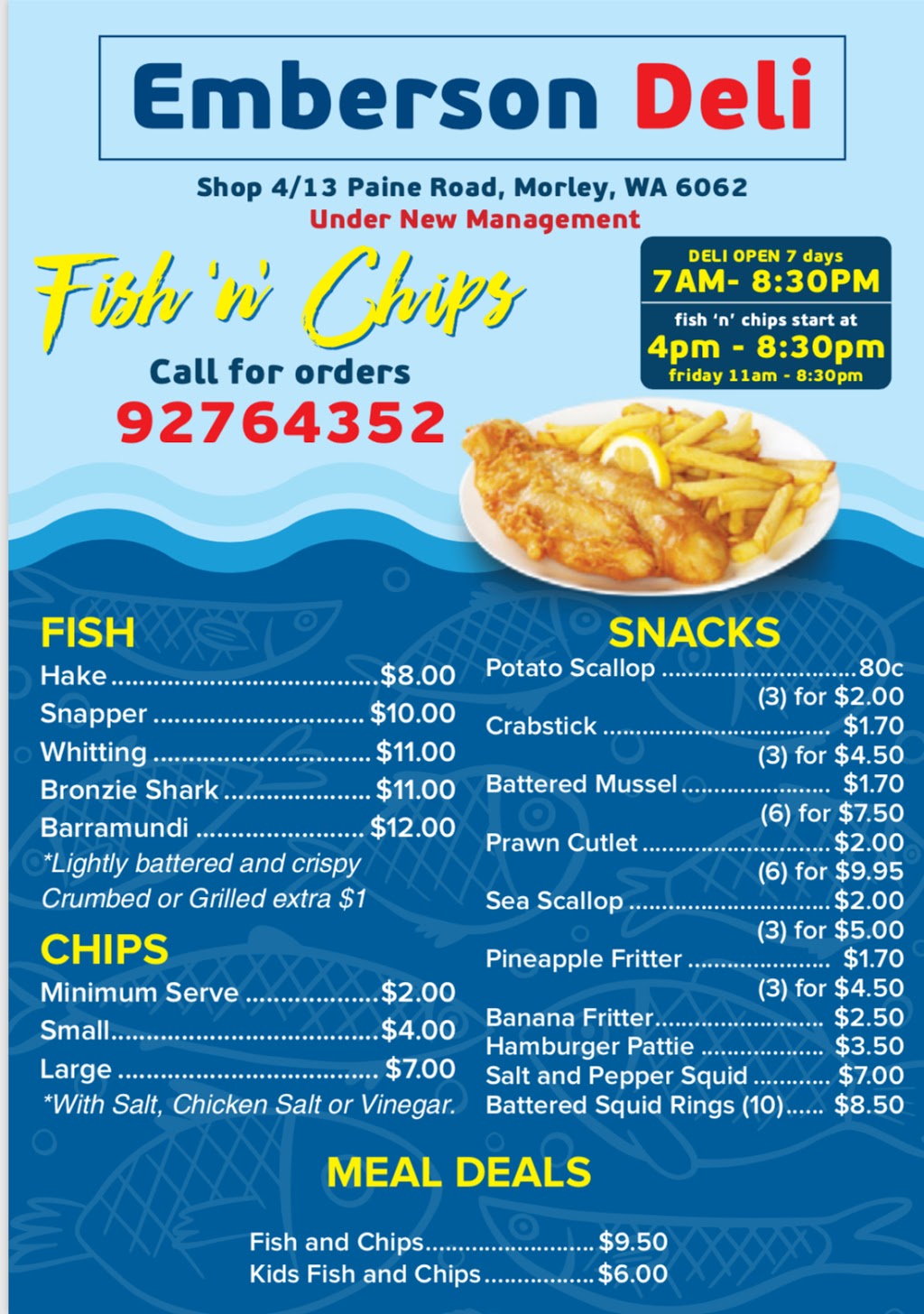 Emberson Deli | meal takeaway | 4/13 Paine Rd, Morley WA 6062, Australia | 0892764352 OR +61 8 9276 4352