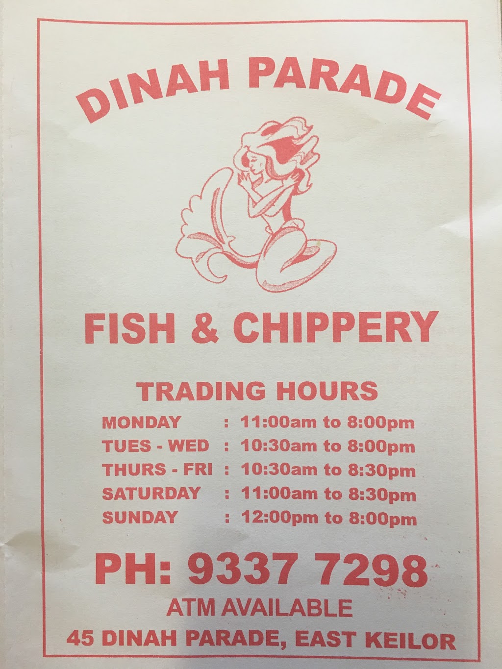 Dinah Parade Fish & Chippery | meal takeaway | 45 Dinah Parade, Keilor East VIC 3033, Australia | 0393377298 OR +61 3 9337 7298