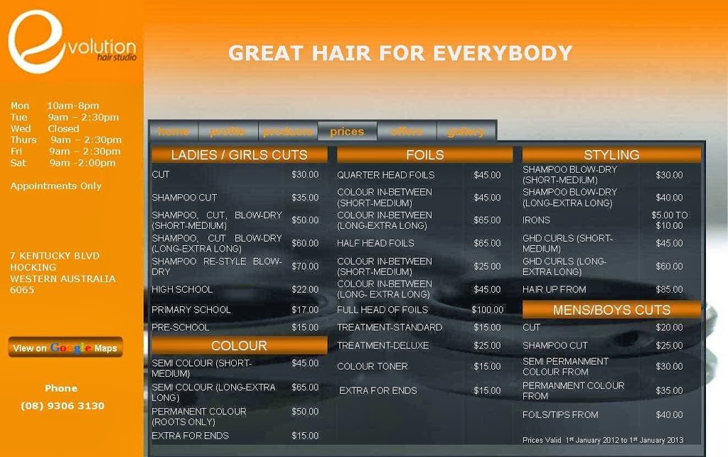 Evolution Hair Studio | hair care | 7 Kentucky Blvd, Hocking WA 6065, Australia | 0893063130 OR +61 8 9306 3130