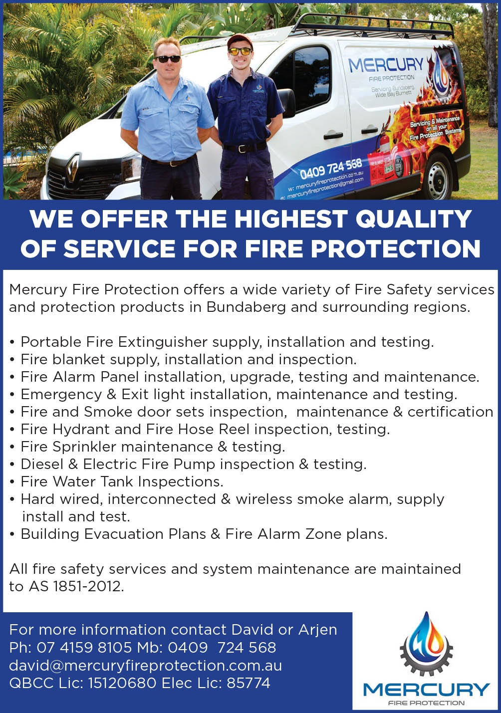 Mercury Fire Protection |  | 10 Lillypilly Pl, Moore Park Beach QLD 4670, Australia | 0741598105 OR +61 7 4159 8105