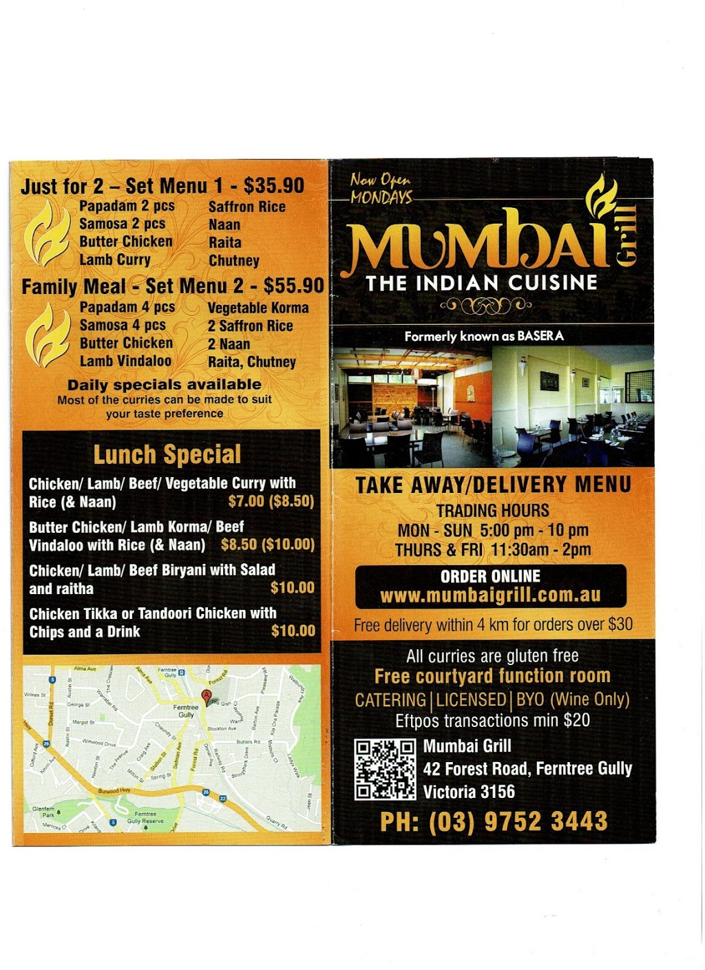 Mumbai Grill the Indian Cuisine | restaurant | 42 Forest Rd, Ferntree Gully VIC 3156, Australia | 0397523443 OR +61 3 9752 3443