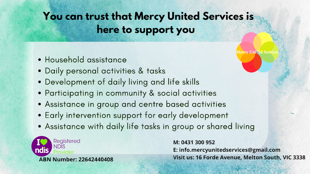 Mercy United Services PTY LTD | 16 Forde Ave, Melton South VIC 3338, Australia | Phone: 0413 421 784