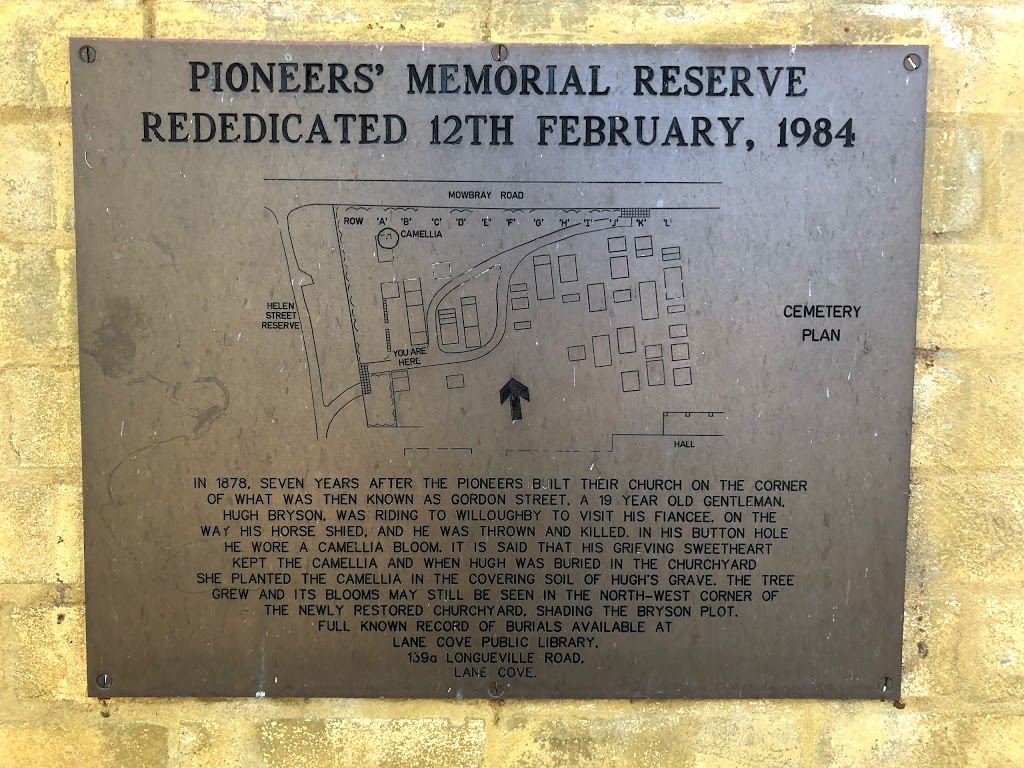Pioneers Memorial Reserve | cemetery | 378 Mowbray Rd, Lane Cove North NSW 2066, Australia