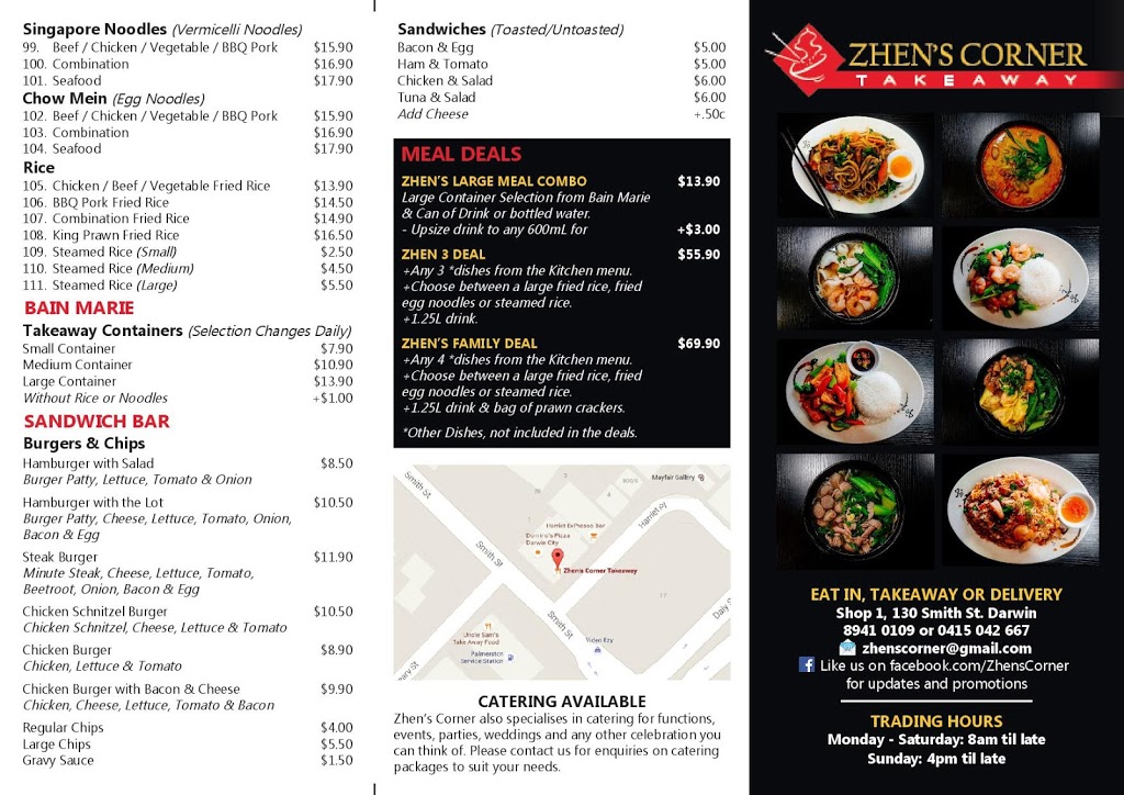 Zhens Corner Takeaway | meal takeaway | 1/130 Smith St, Darwin City NT 0800, Australia | 0889410109 OR +61 8 8941 0109
