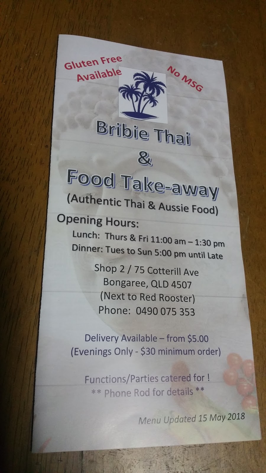 Bribie Thai & Food Take Away | restaurant | shop 2/75 Cotterill Ave, Bongaree QLD 4507, Australia | 0490075353 OR +61 490 075 353