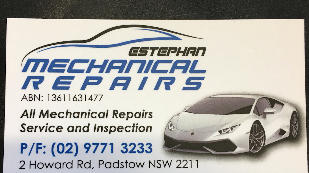 Estephans Mechanical Repairs | car repair | 2 Howard Rd, Padstow NSW 2211, Australia | 0297713233 OR +61 2 9771 3233