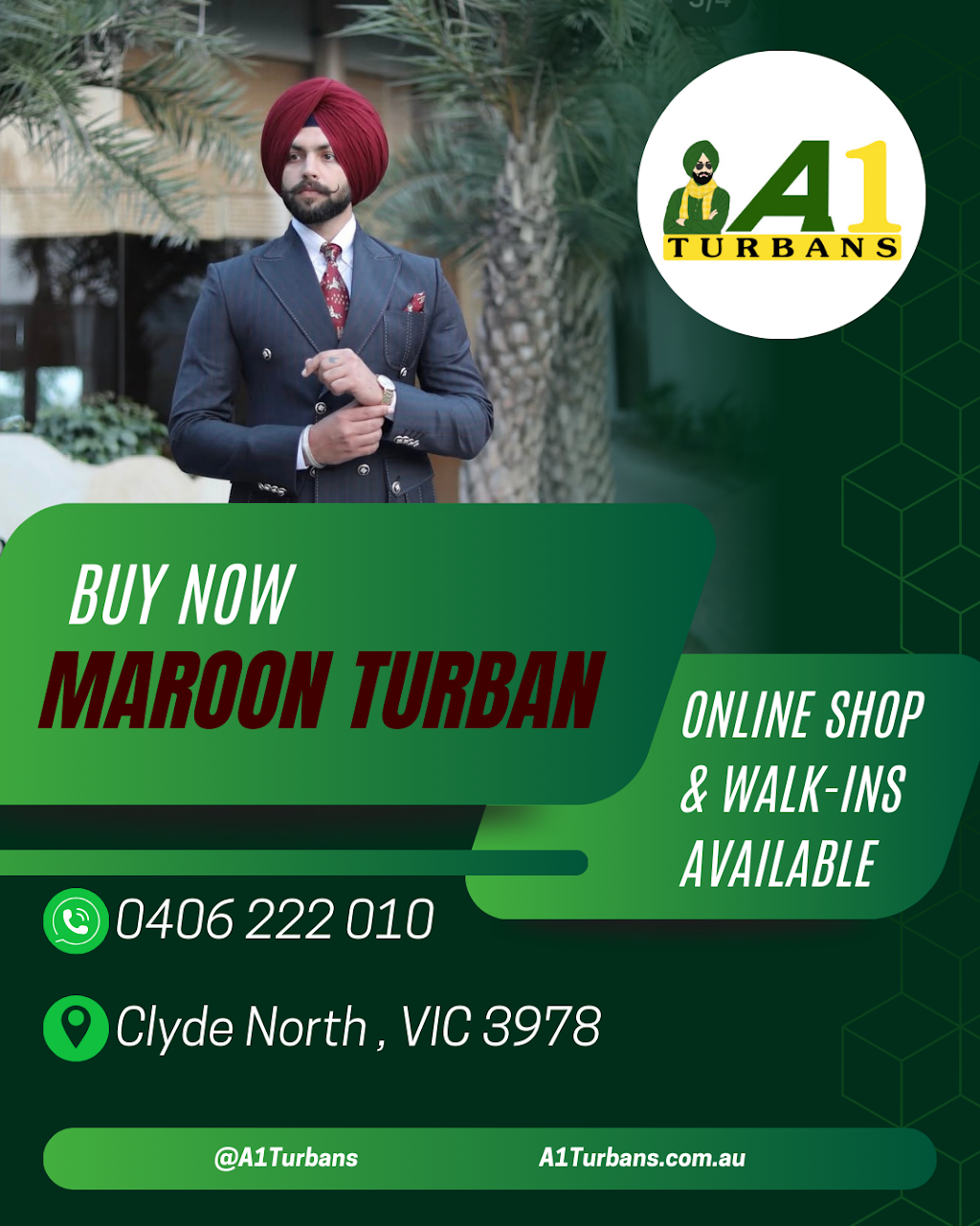 A1 Turbans | 43 Thicket Lp, Clyde North VIC 3978, Australia | Phone: 0406 222 010