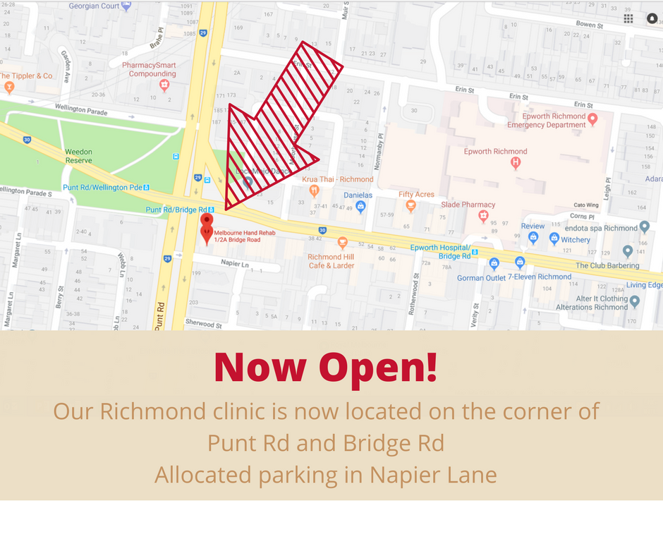 Melbourne Hand Rehab - Richmond Clinic | 1/2A Bridge Rd, Richmond VIC 3121, Australia | Phone: (03) 9458 5166