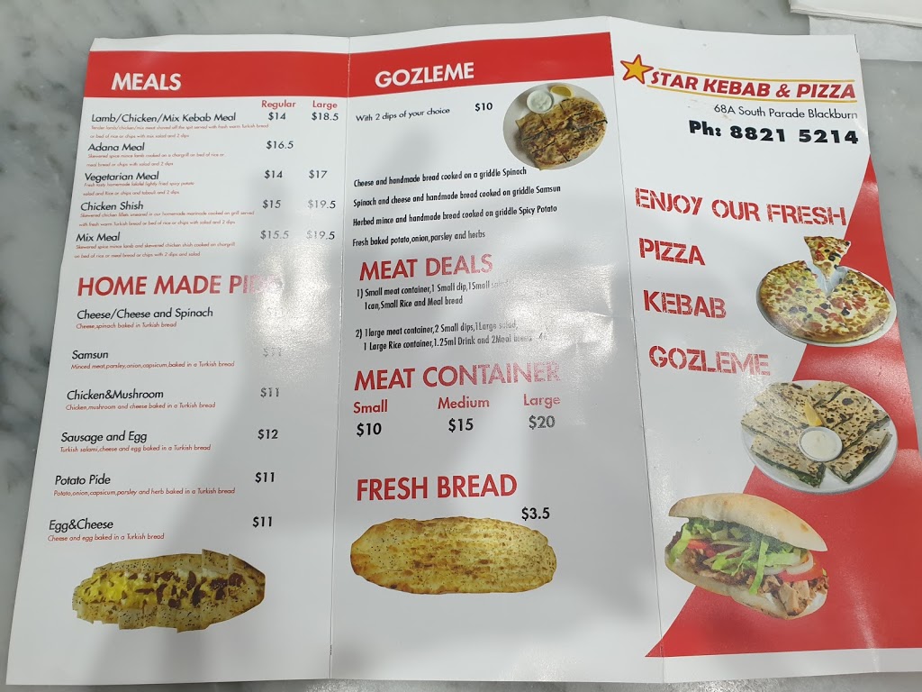 Star kebab&pizza | meal takeaway | 68A S Parade, Blackburn VIC 3130, Australia | 0388215214 OR +61 3 8821 5214