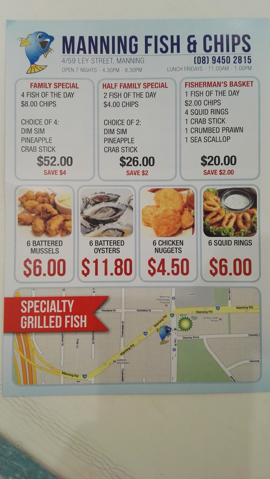 Manning Fish Supply | meal takeaway | 4/59 Ley St, Manning WA 6152, Australia | 0894502815 OR +61 8 9450 2815