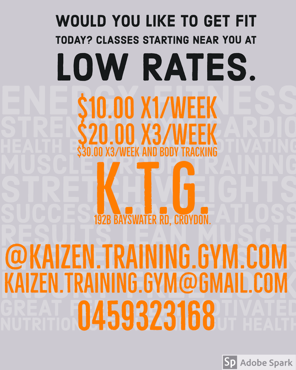 Kaizen Training Gym | gym | 192b Bayswater Rd, Croydon South VIC 3153, Australia | 0459323168 OR +61 459 323 168