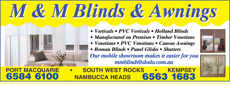 M & M Blinds & Awnings | home goods store | 96 Yabsleys Ln, Kempsey NSW 2440, Australia | 0427622301 OR +61 427 622 301